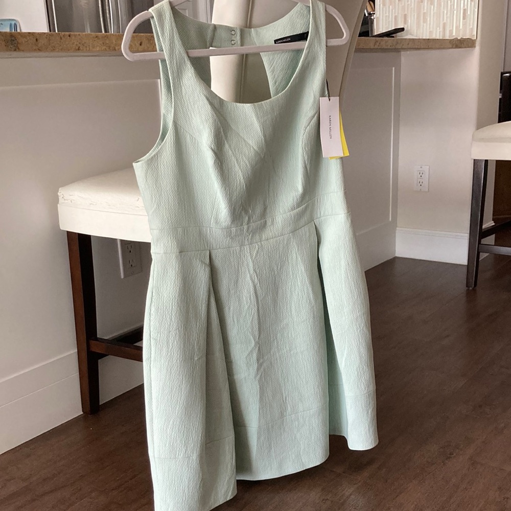 Karen Millen Mint Green Textured Sleeveless Fit-and-Flare Dress